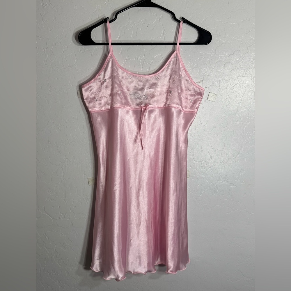 Vintage Off Limits Pink Satin Slip Dress Size 14 Australia Embroidered Y2K